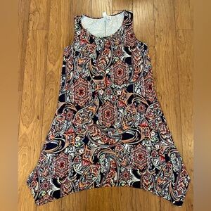 Artisan NY 1X Women Multicolor Round Neck Sleeveless Midi Dress Paisley Stretch